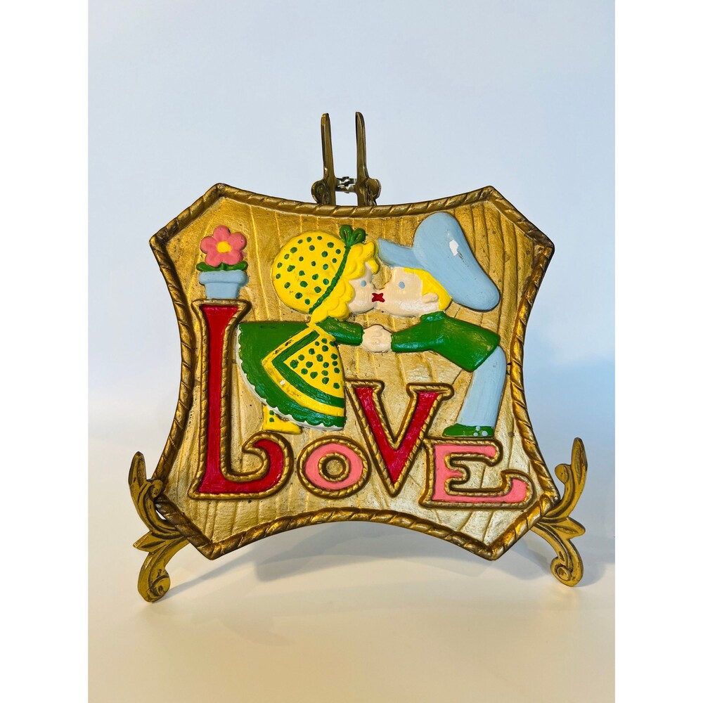 Vintage 1970s Love Chalkware Wall Hanging: Kissing Couple Decor